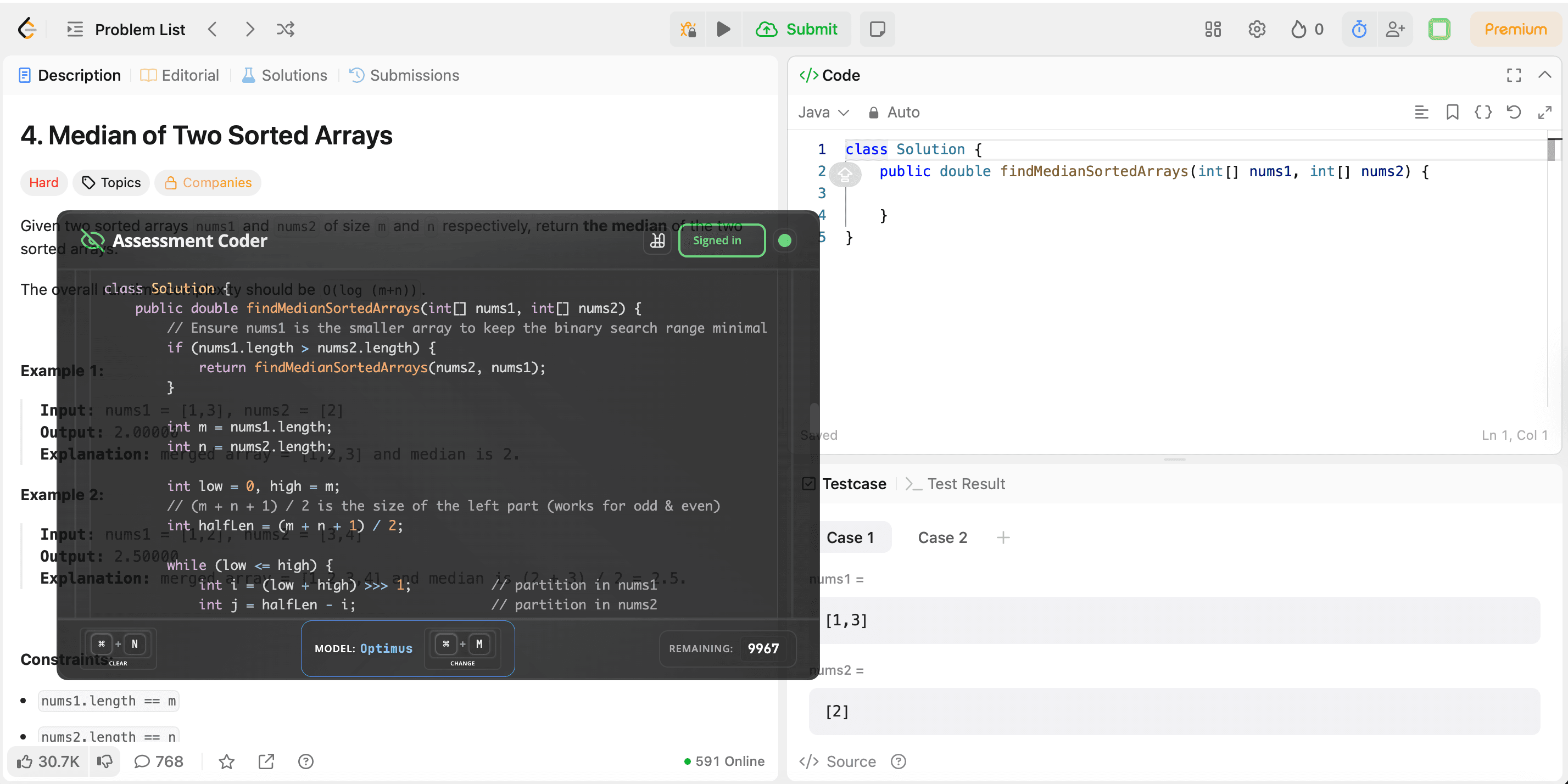 AI-powered coding assessment interface